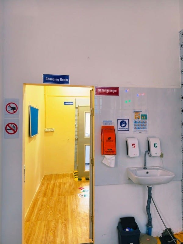 Hand-washing and hygiene station at the entrance