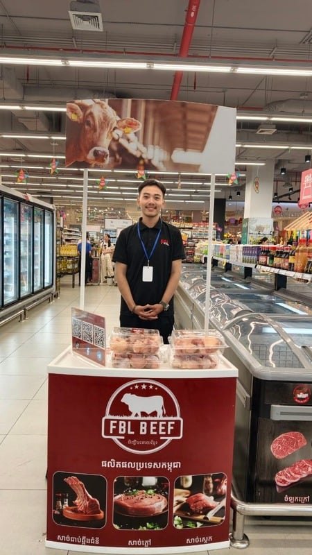 An FBL Beef stand inside a supermarket